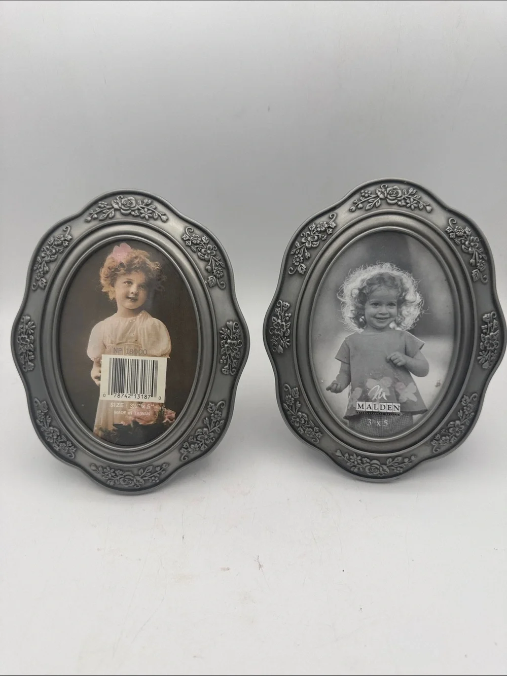 Malden Silvertone Metal Ornate Oval Picture photo Frames  3 1/2x5” Set of 2